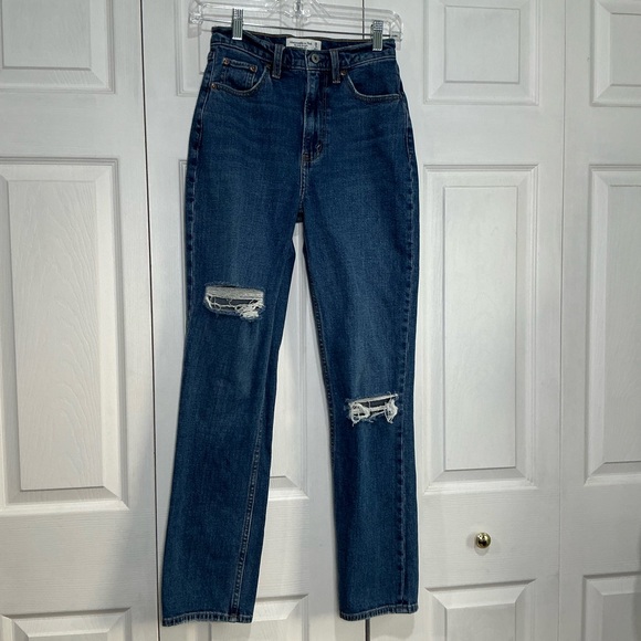 Abercrombie & Fitch Denim - 🤎 Abercrombie The Ankle Straight Ultra High Rise Blue Distressed Denim Jeans 0